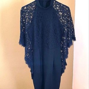 Black Cocktail dress with lace details, batwing sleeves.